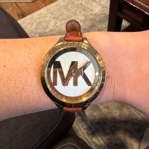 Michael Kors Gold and Tan Leather Logo Watch